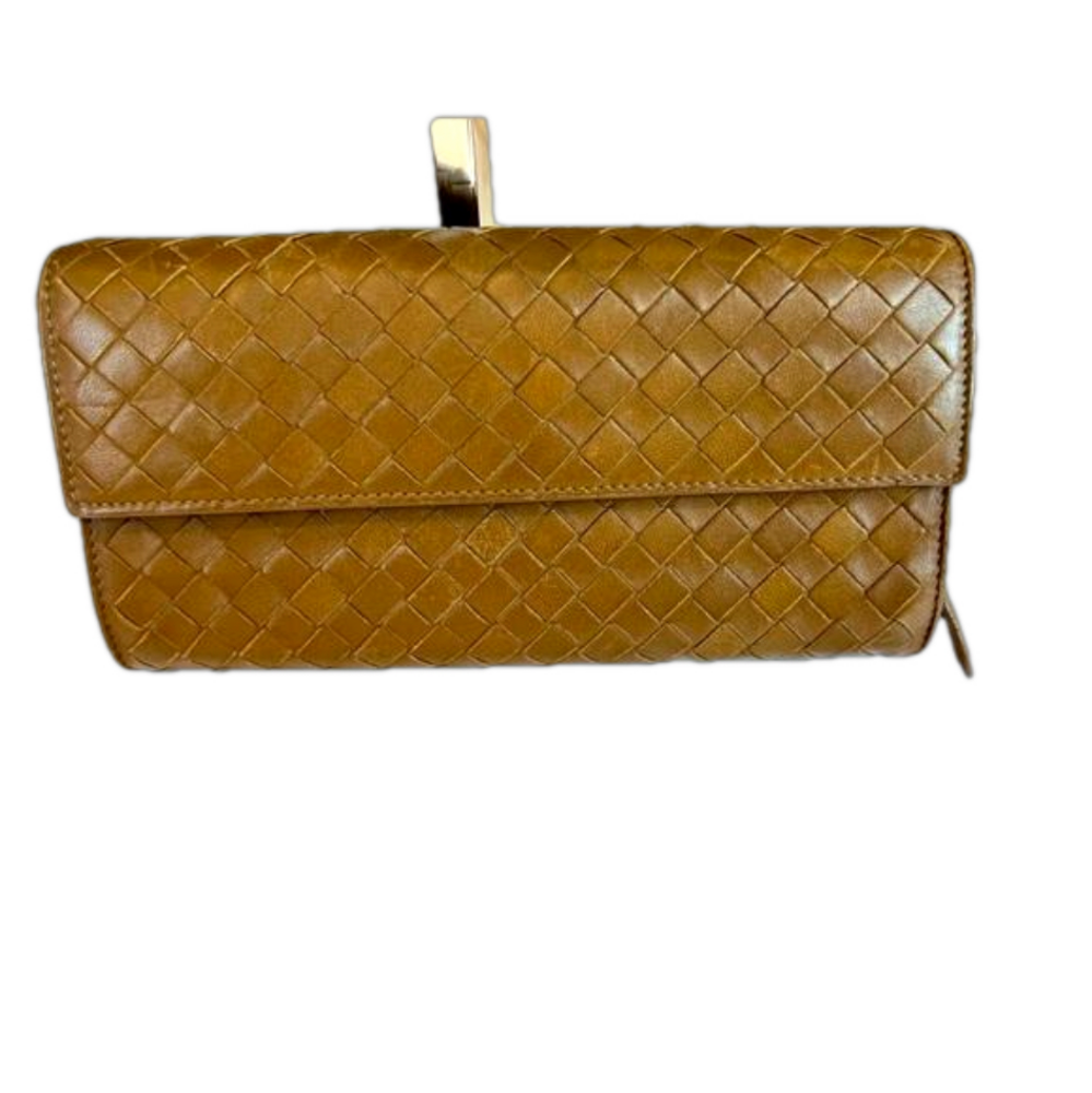 💎AUTHENTIC💎 BOTTEGA VENETA Light brown Women’s Leather INTERCCIACO Wallet